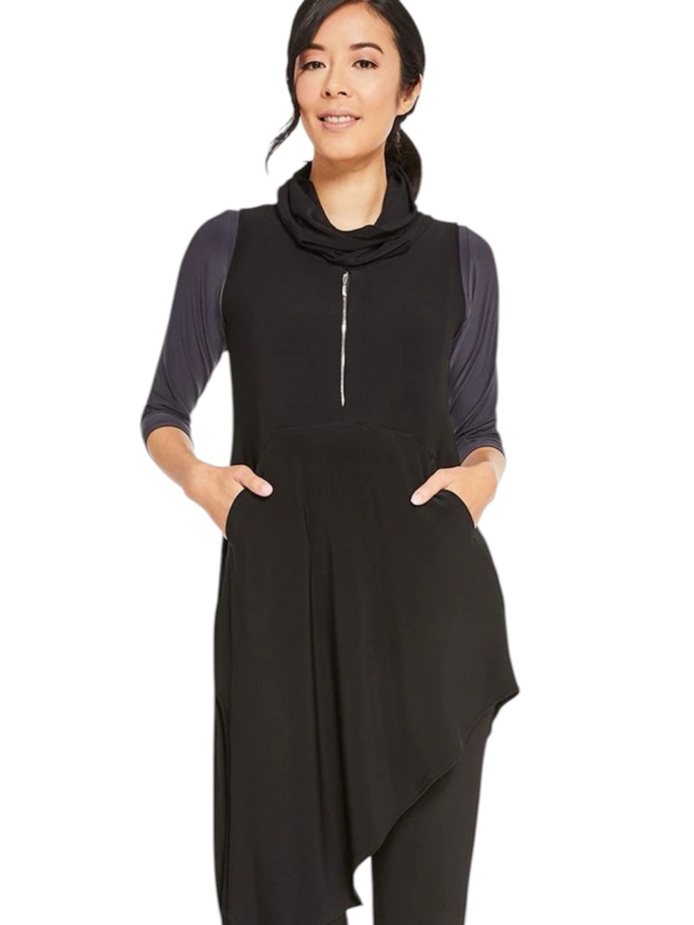 Sympli Women’s Black Zest Asymmetrical Tunic Top Made in Canada Size 4